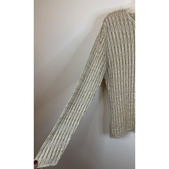 James Perse Beige Cable Knit Pullover Sweater Women 3 Large Crew Neck Classic - Picture 4 of 9